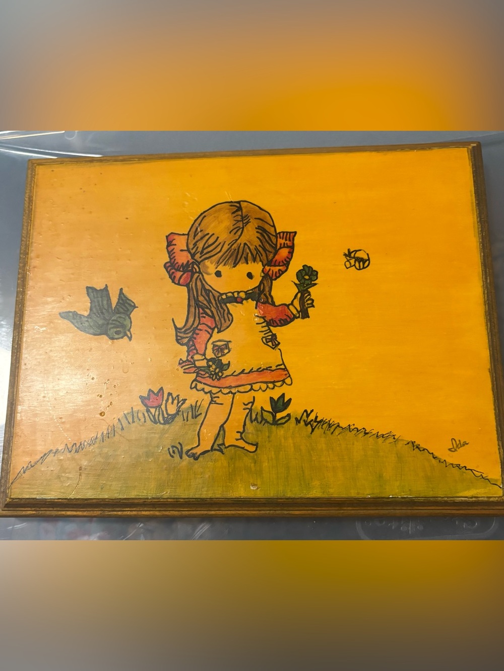 Whimsical Girl Illustration Wall Art - Yellow Background
